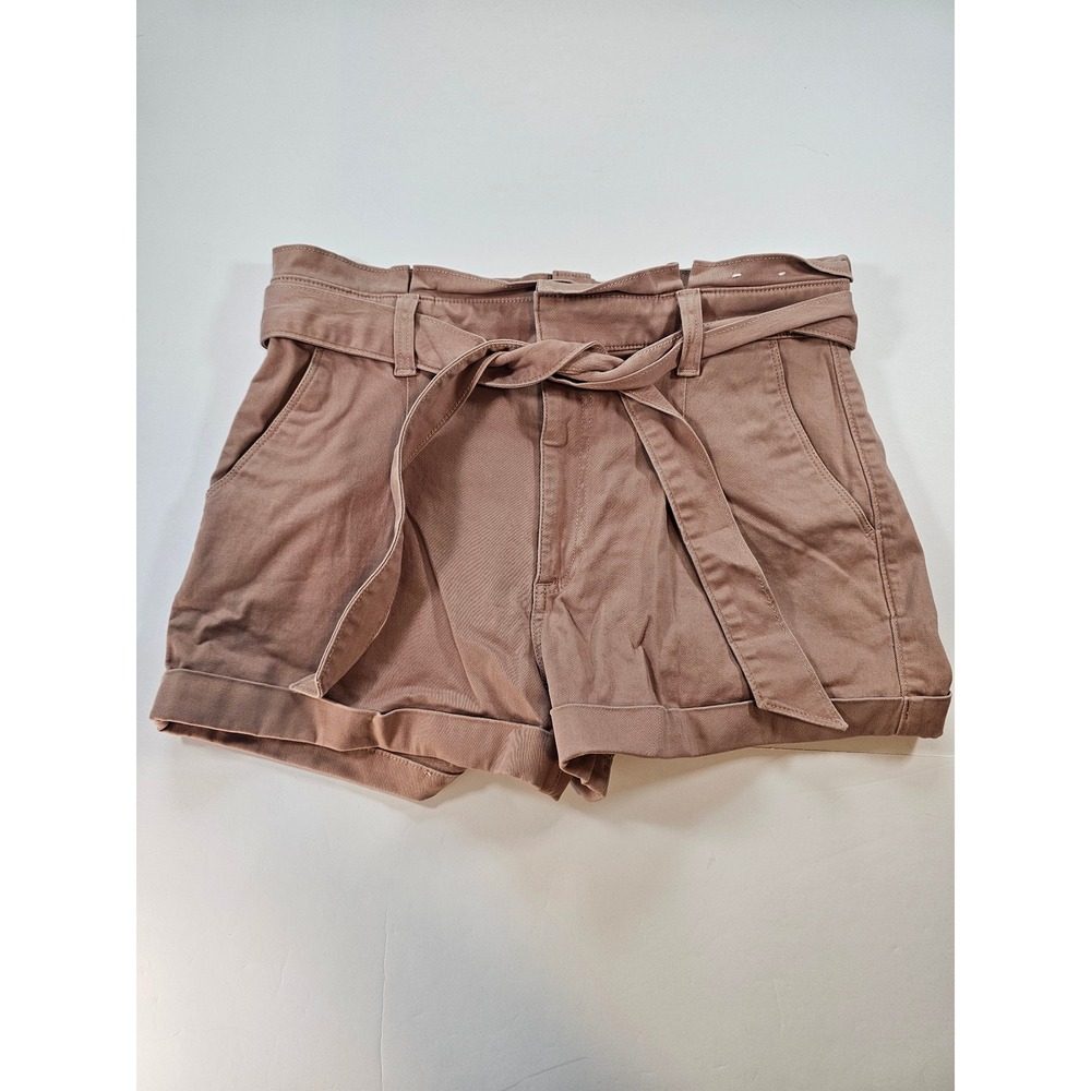 Express‎ Shortie Shorts Women 12 Mauve Brown Extreme High Rise Paperbag Belted